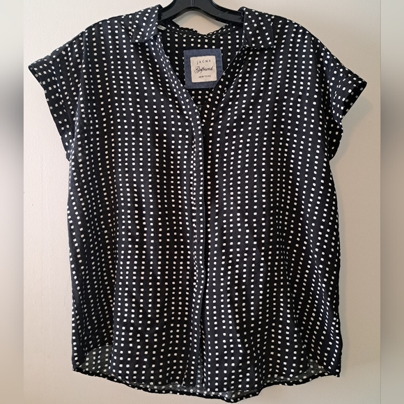 JACHS Girlfriend Tops - JACHS Girlfriend New York Black and White Square Polka-dot Collared Shirt